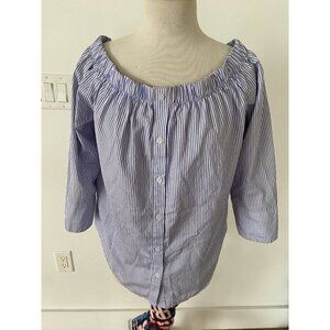 Kontrol Contemporary Off Shoulder Striped Blue/White Blouse Shirt XL